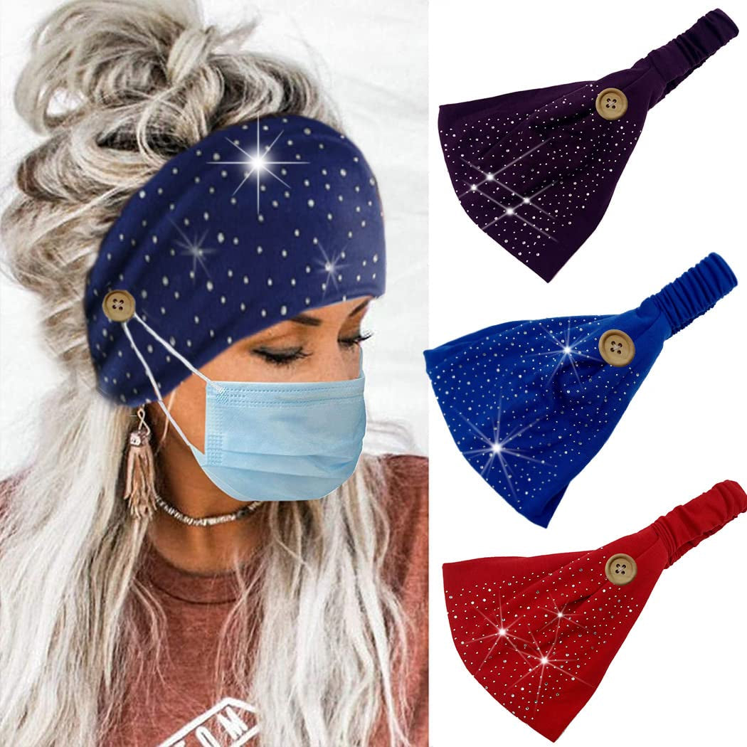 CAKURE Crystal Wide Headbands Rhinestone Bling Head Bands Sparkle Head Scarf Turban Headband Elastic African Head Wraps Sport Hair Bands for Women and Girls Pack of 3 (Set 2) Apparel & Accessories > Clothing Accessories > Bandanas & Headties CAKURE set 9  