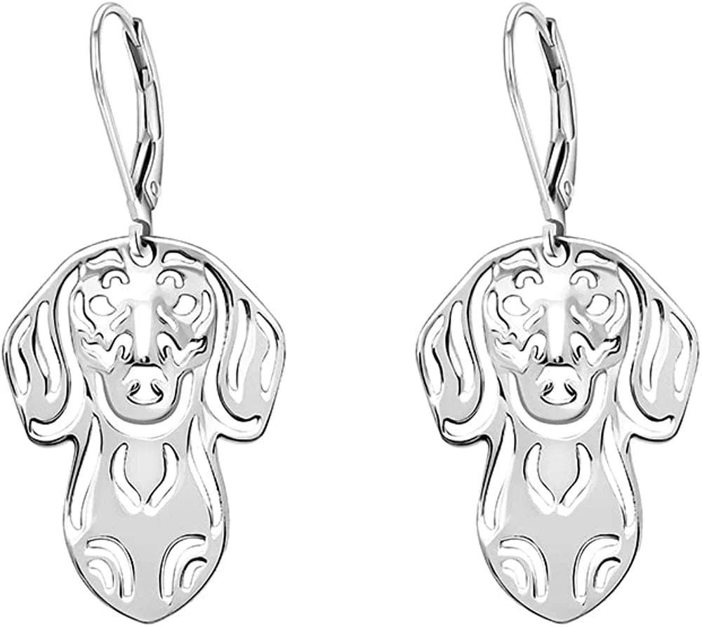 Dachshund Dog Drop Dangle Earrings and Necklace Set for Girls Women by Sterling Silver Cute Puppy Pet Jewelry