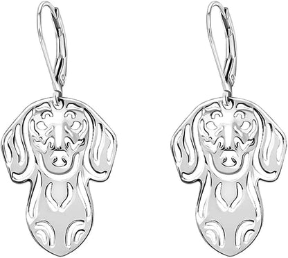 Dachshund Dog Drop Dangle Earrings and Necklace Set for Girls Women by Sterling Silver Cute Puppy Pet Jewelry