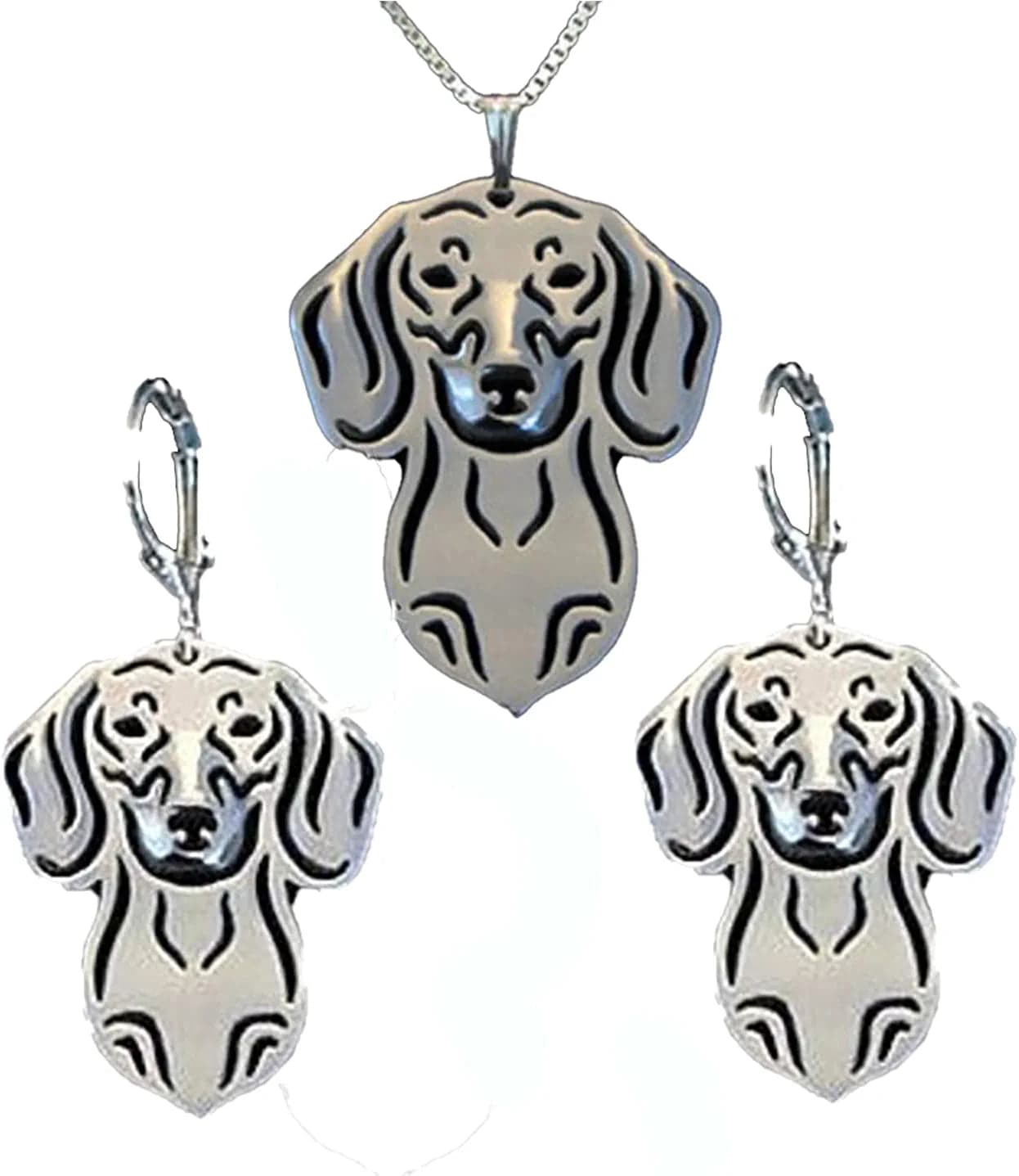 Dachshund Dog Drop Dangle Earrings and Necklace Set for Girls Women by Sterling Silver Cute Puppy Pet Jewelry Set