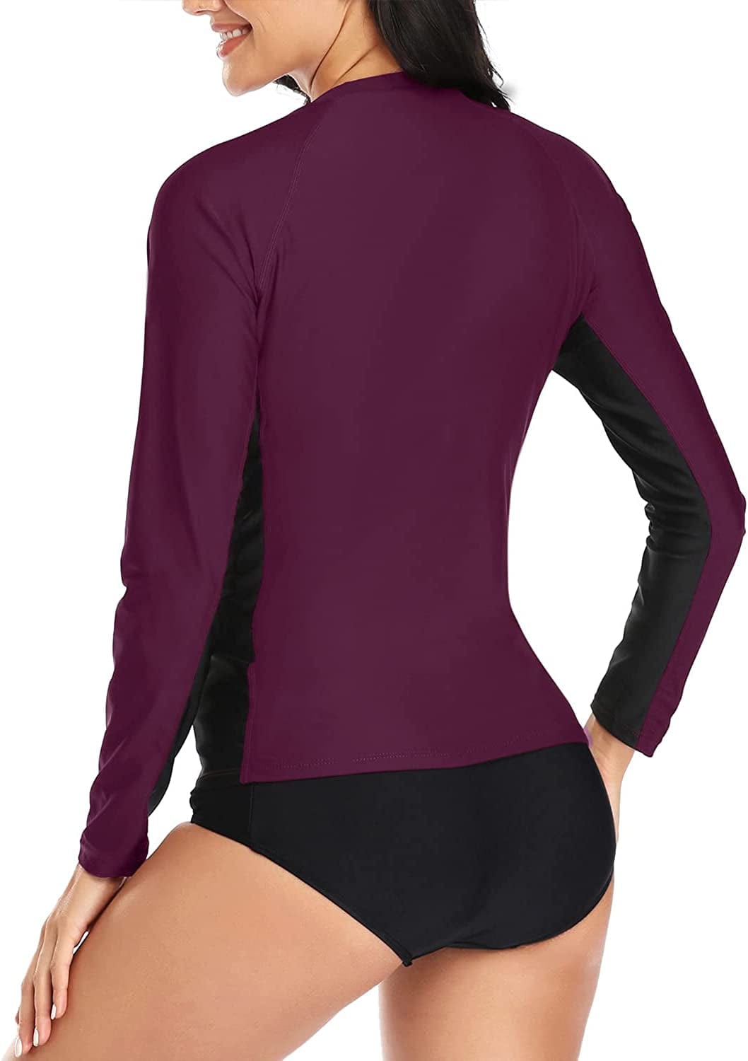 Daci Women 2 Piece Rash Guard Zipper Long Sleeve Swimsuit Shirt Bottom Bathing Suit UPF 50