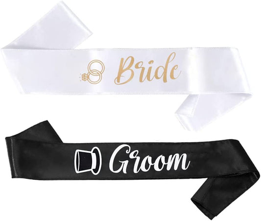 Bride & Groom Sash Set - Bride to Be Sash Groom to Be Sash Engagement Party Favors | Bachelor Bachelorette Party Supplies Bridal Shower Sash Set Decorations Just Married Gift Engaged Decor Accessories Apparel & Accessories > Clothing Accessories > Sashes Brosash   