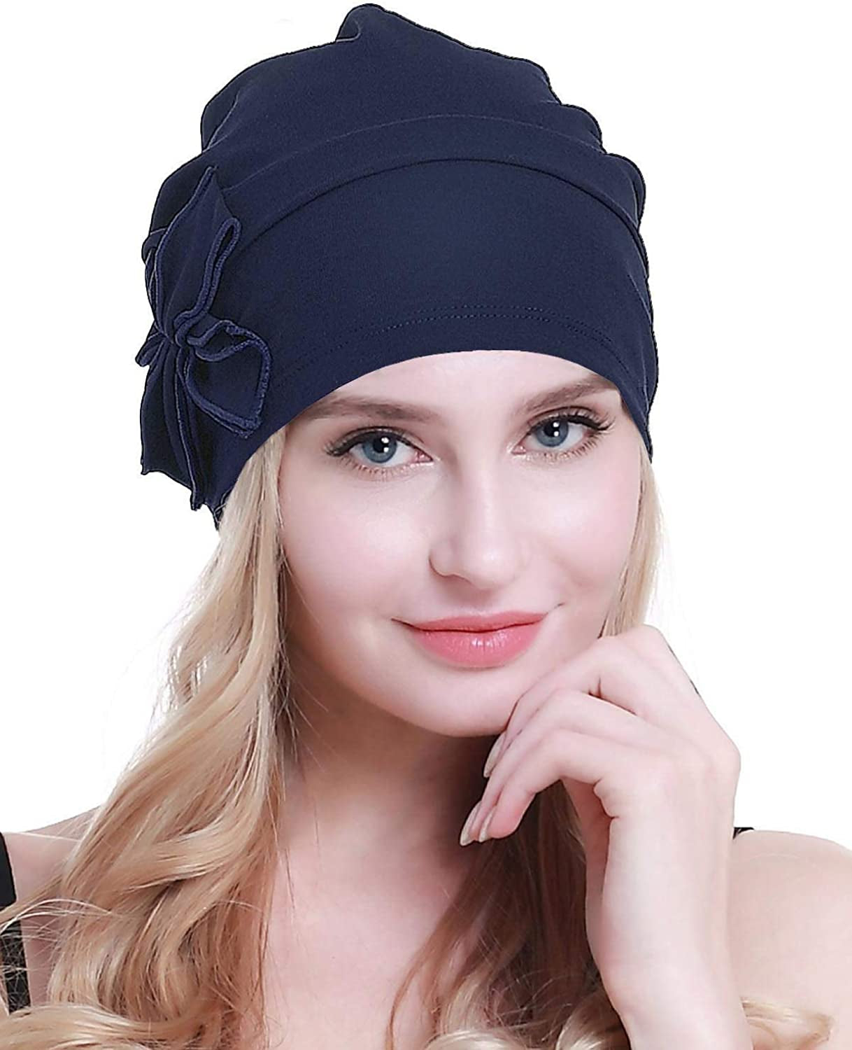 Osvyo Cotton Chemo Turbans Headwear Beanie Hat Cap for Women Cancer Patient Hairloss Apparel & Accessories > Clothing Accessories > Headwear osvyo Cotton Royal Blue One Size 