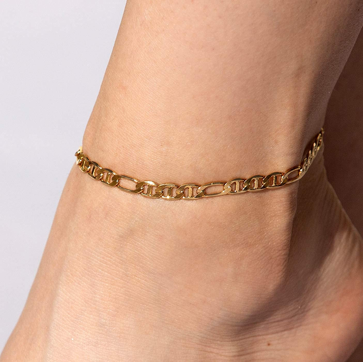 LIFETIME JEWELRY 6Mm Figaro Mariner Link Anklet for Women 24K Real Gold Plated Apparel & Accessories > Jewelry > Anklets LIFETIME JEWELRY   