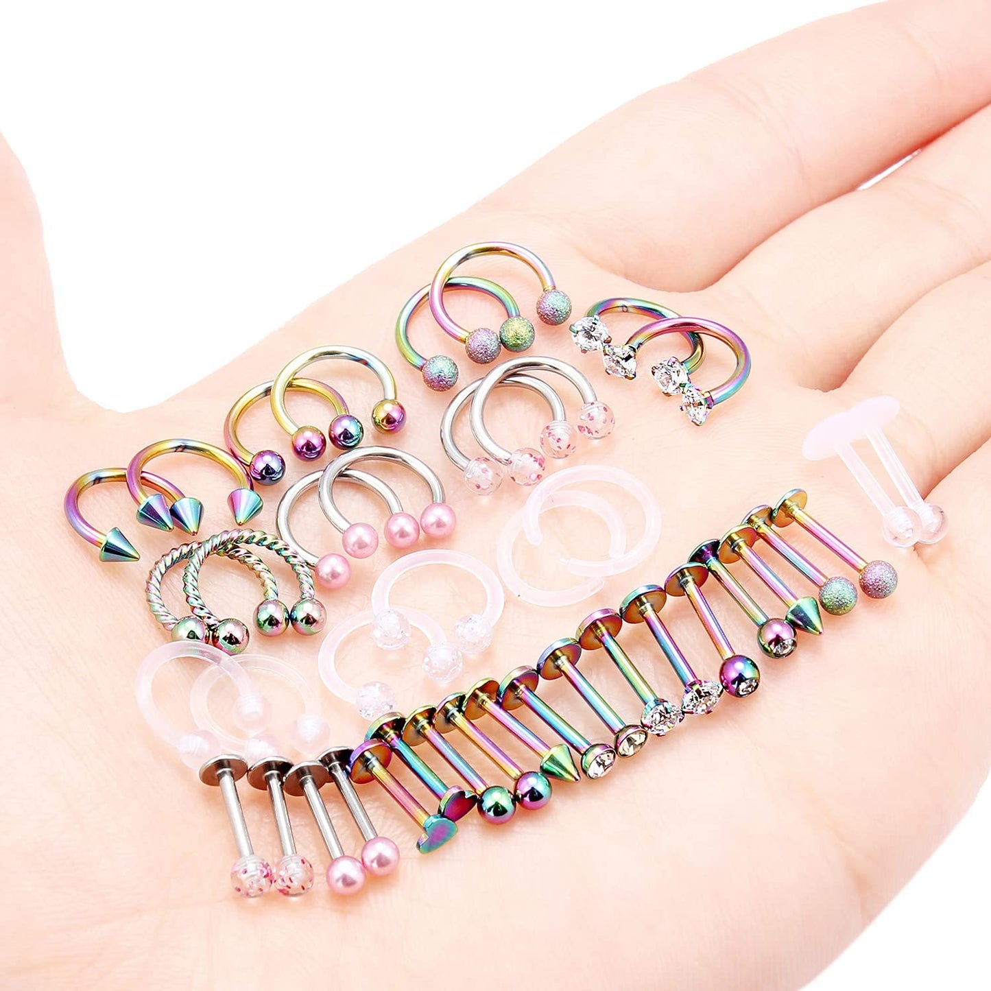 Hoeudjo 16G Surgical Steel Lip Rings Clear Diamond CZ Labret Studs Tragus Horseshoe Ring Helix Hoop Earring Body Jewelry Piercing Retainer for Women Men 8Mm Apparel & Accessories > Jewelry > Rings Hoeudjo   