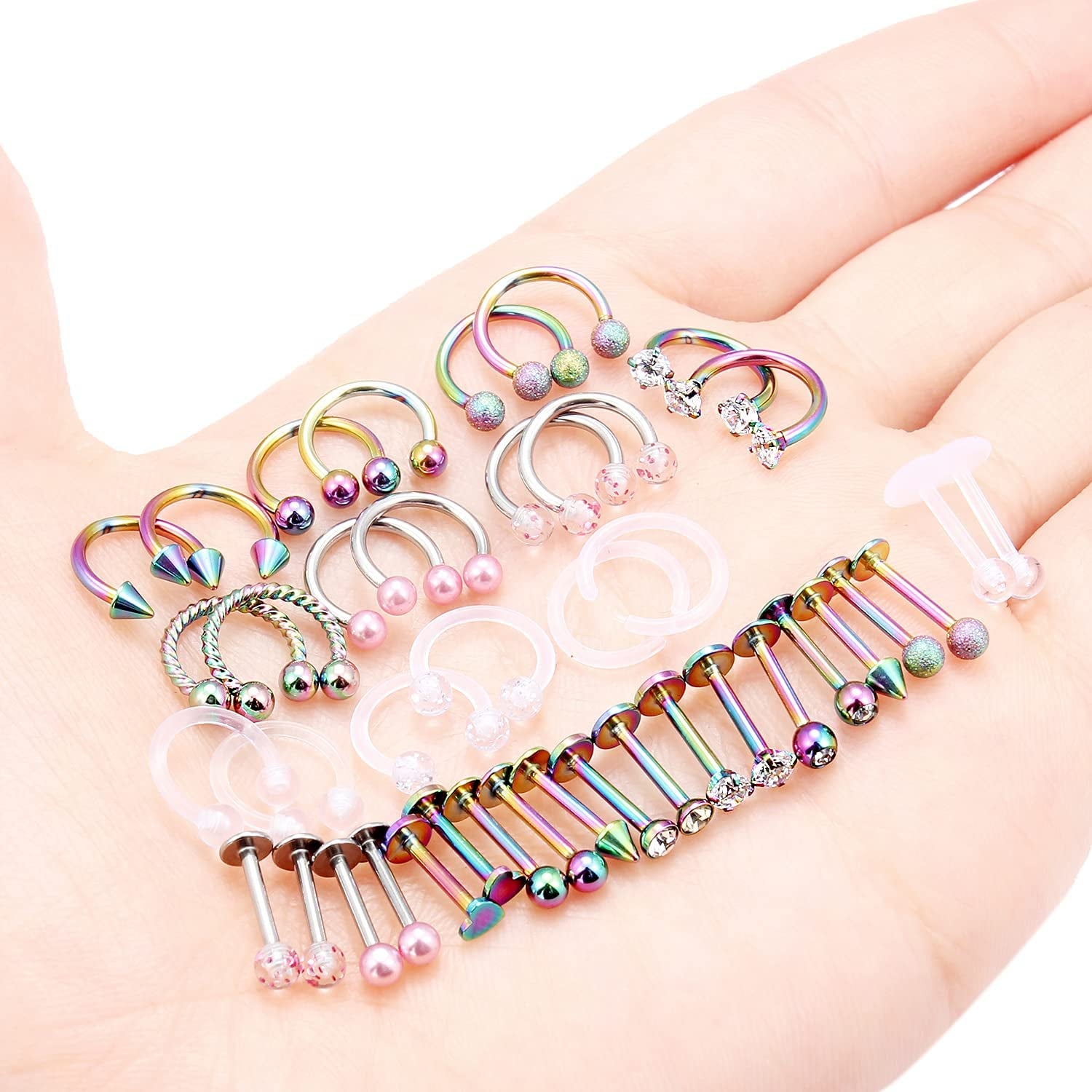 Hoeudjo 16G Surgical Steel Lip Rings Clear Diamond CZ Labret Studs Tragus Horseshoe Ring Helix Hoop Earring Body Jewelry Piercing Retainer for Women Men 8Mm Apparel & Accessories > Jewelry > Rings Hoeudjo   