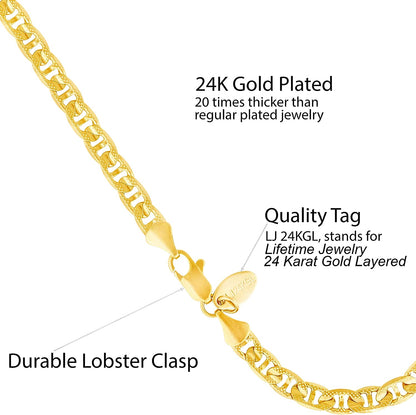 LIFETIME JEWELRY 5Mm Crushed Mariner Anklet for Women & Girls 24K Real Gold Plated Apparel & Accessories > Jewelry > Anklets Lifetime Products Group   