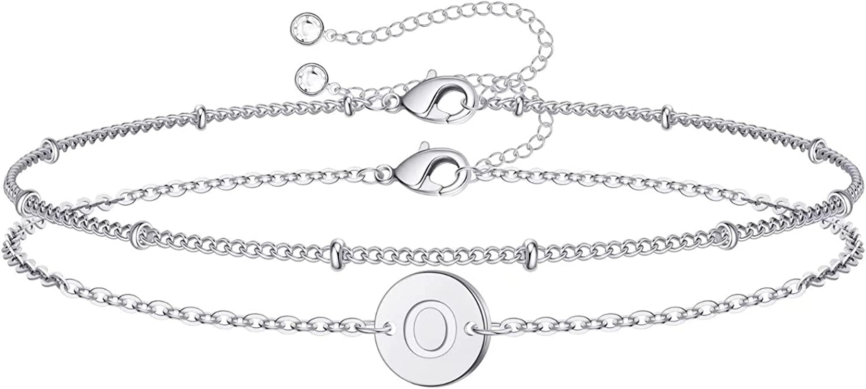 Silver Initial Bracelets for Women Teen Girls, 14K White Gold Filled Layered Letter Initial Bracelet Dainty Disc Initial Charm Bracelets Silver Bracelets for Women Girls Jewelry Gifts for Girls Apparel & Accessories > Jewelry > Bracelets MONOZO O  