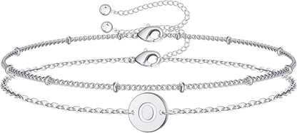 Silver Initial Bracelets for Women Teen Girls, 14K White Gold Filled Layered Letter Initial Bracelet Dainty Disc Initial Charm Bracelets Silver Bracelets for Women Girls Jewelry Gifts for Girls Apparel & Accessories > Jewelry > Bracelets MONOZO O  