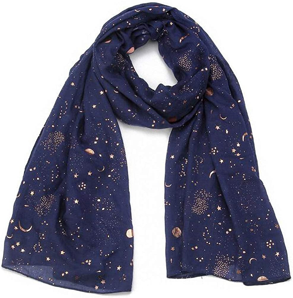 Tinpia Fashion Scarf for Women, Lightweight Colorful Shawl with Star Moon Pattern for Girls Ladies Women Apparel & Accessories > Clothing Accessories > Scarves & Shawls Tinpia Navy One Size 