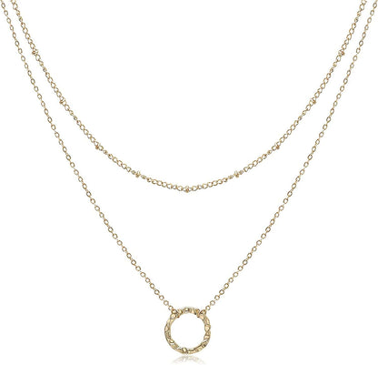 Dainty Layered Choker Necklaces Handmade Coin Tube Star Pearl Pendant Multilayer Adjustable Layering Chain Gold Plated Necklaces Set for Women Girls Golden-Circle Necklace