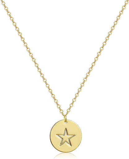 Dainty Weather Necklaces for Women, 14K Gold Plated Personalized Disc Rainbow Sun Star Moon Wave Compass Lightning Pendant for Women NK-Star