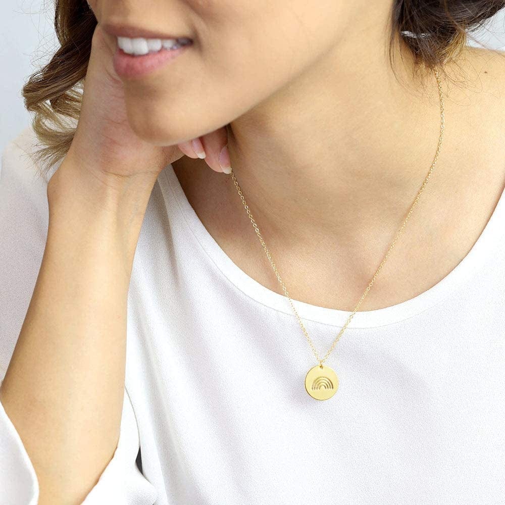 Dainty Weather Necklaces for Women, 14K Gold Plated Personalized Disc Rainbow Sun Star Moon Wave Compass Lightning Pendant for Women