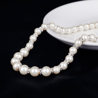 Danbihuabi Silver Plated Faux Pearl Necklace Earring Bracelet Jewelry Set Pearl Necklace Set (White3)