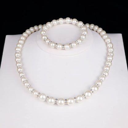 Danbihuabi Silver Plated Faux Pearl Necklace Earring Bracelet Jewelry Set Pearl Necklace Set (White3)