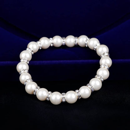 Danbihuabi Silver Plated Faux Pearl Necklace Earring Bracelet Jewelry Set Pearl Necklace Set (White3)