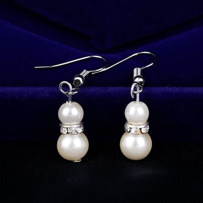 Danbihuabi Silver Plated Faux Pearl Necklace Earring Bracelet Jewelry Set Pearl Necklace Set (White3)