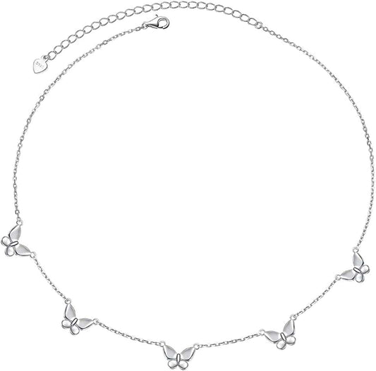 DAOCHONG 925 Sterling Silver Dainty Butterfly Choker Necklace for Women Teen Girls Jewelry Gifts Birthday