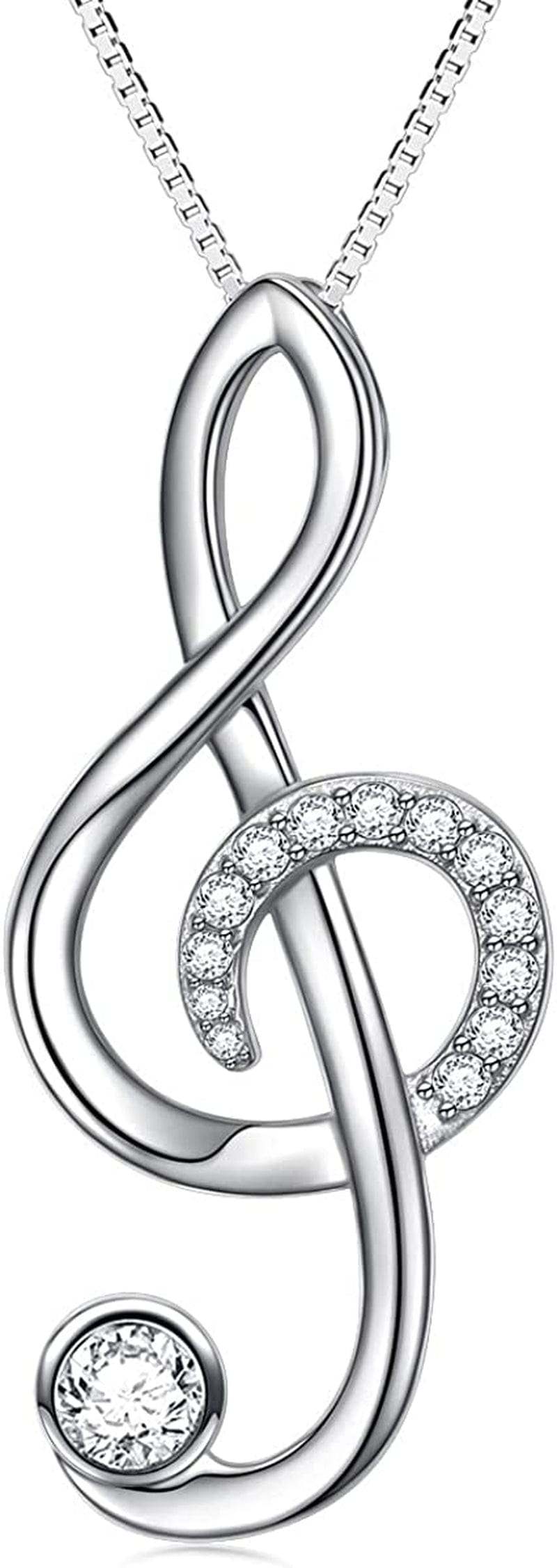 DAOCHONG (Musical Note Necklace Pendant) 925 Sterling Silver Jewelry for Women Teen Girls, 18 Inch 02_Treble Clef ( CZ )