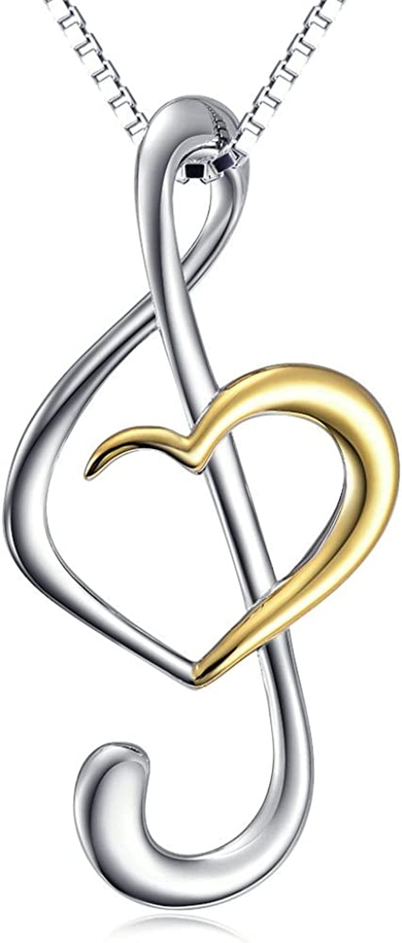 DAOCHONG (Musical Note Necklace Pendant) 925 Sterling Silver Jewelry for Women Teen Girls, 18 Inch 01_Treble Clef ( Gold Plated )