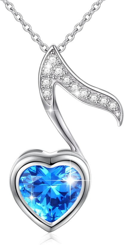 DAOCHONG (Musical Note Necklace Pendant) 925 Sterling Silver Jewelry for Women Teen Girls, 18 Inch 03_Quaver ( Blue CZ )