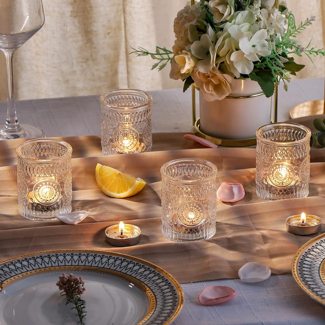 DARJEN Clear Votive Candle Holders Set of 36- Glass Candle Holders Bulk for Tea Light Candle, Embossed Candle Votives for Wedding Centerpiece, Living Room & Home Table Decor