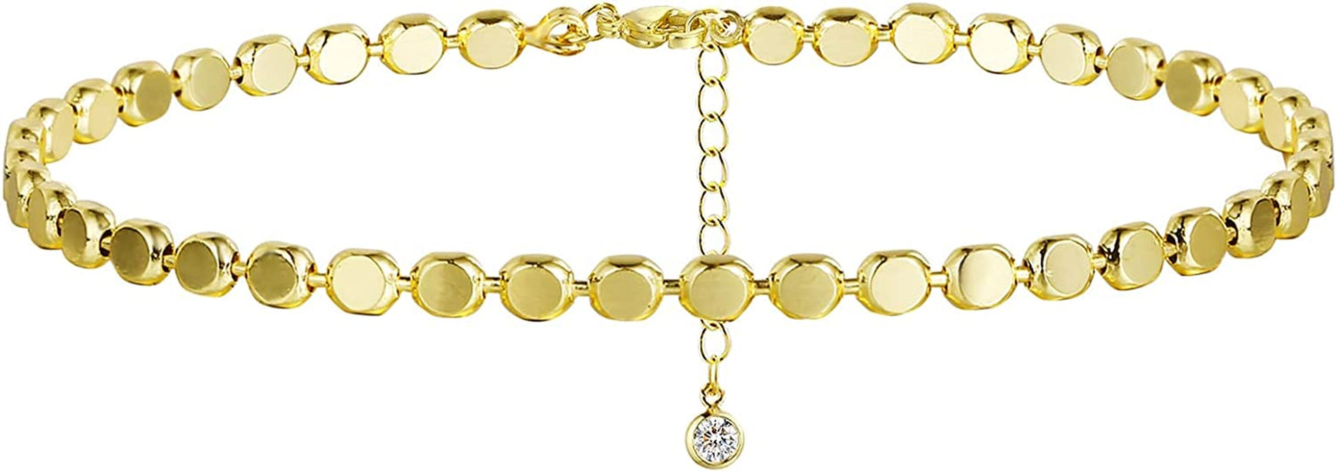 Kyerlyn Dainty Simple Chain Anklet for Women 18K Gold/Silver Plated Summer Beach Beaded Evil Eye Moon Figaro Butterfly Satellite Cuban Pearl Flat Marina Anklet Gift Apparel & Accessories > Jewelry > Anklets Kyerlyn Dot-GD  