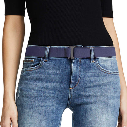 JASGOOD Women No Show Stretch Belt Invisible Elastic Web Strap Belt with Flat Buckle for Jeans Pants Dresses Apparel & Accessories > Clothing Accessories > Belts KYLIE MAX D-blue-guncolor Buckle Suit for US Size 16+ 