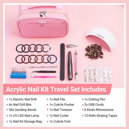 Melodysusie 85 in 1 Acrylic Nail Kit with Storage Bag Pink, Portable Electric Nail Drill, U V LED Nail Lamp, Manicure Tools Set, Compact Gel Nail Starter Kit, Nail Art Supplies DIY at Home Health & Beauty > Personal Care > Cosmetics > Cosmetic Tools > Nail Tools MelodySusie   