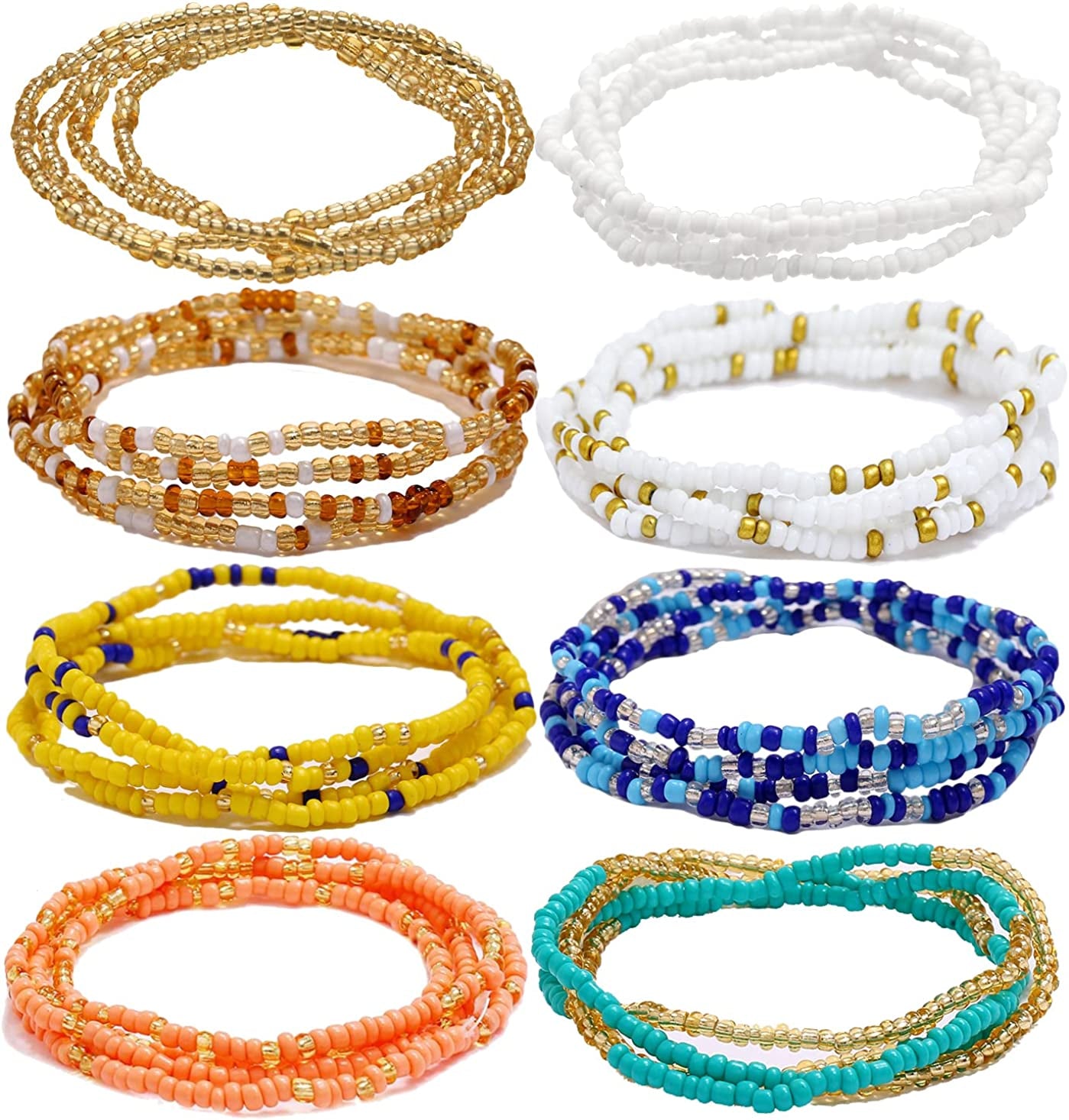 Taouzi 8-12Pcs Waist Beads for Women Weight Loss Colorful Beaded Body Chain Handmade Boho Waist Chains Belly Bead Body Chain Jewelry for Women Apparel & Accessories > Jewelry > Body Jewelry Taouzi Style6 8Pcs 31.5Inch  