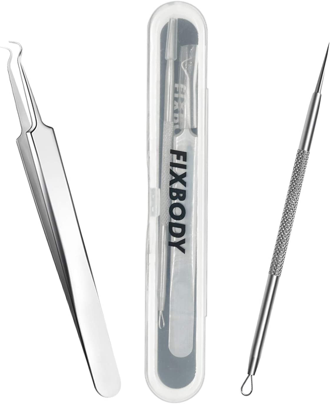FIXBODY Blackhead and Splinter Remover Tools - Stainless Steel Professional Easily Cure Pimples Whiteheads Comedones Acne Zit Ingrown Hairs and Facial Impurities Bend Head Tweezer Surgical Kit Health & Beauty > Personal Care > Cosmetics > Cosmetic Tools > Skin Care Tools FIXBODY   