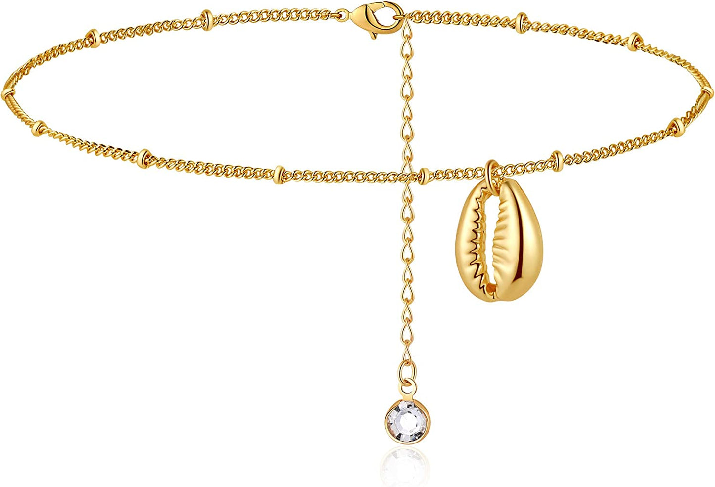 Turandoss Dainty Ankle Bracelets for Women, 14K Gold Filled Handmade Layered Anklet Cute Butterfly Evil Eye Elephant Star Summer Ankle Bracelets for Women Boho Beach Foot Chain Apparel & Accessories > Jewelry > Anklets Turandoss Puka Shell  