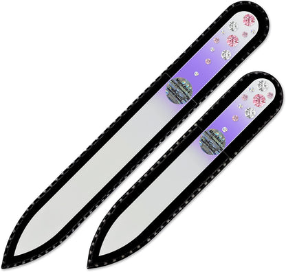 Nail Files - Mont Bleu Set of 2 Glass Nail Files Hand Decorated with Crystals - Czech Tempered Glass - Travel Nail File for Shiny Nails - Crystal Nail Files Health & Beauty > Personal Care > Cosmetics > Cosmetic Tools > Nail Tools Mont Bleu Light Rose - Crystal  