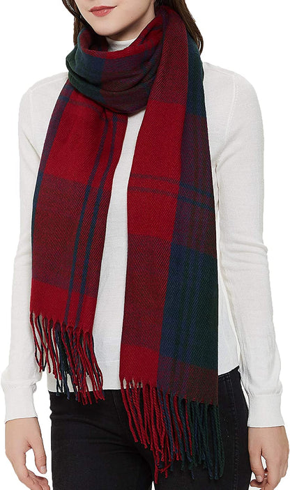 Wander Agio Women'S Fashion Long Shawl Big Grid Winter Warm Lattice Large Scarf Apparel & Accessories > Clothing Accessories > Scarves & Shawls Wander Agio Wine Red 4  