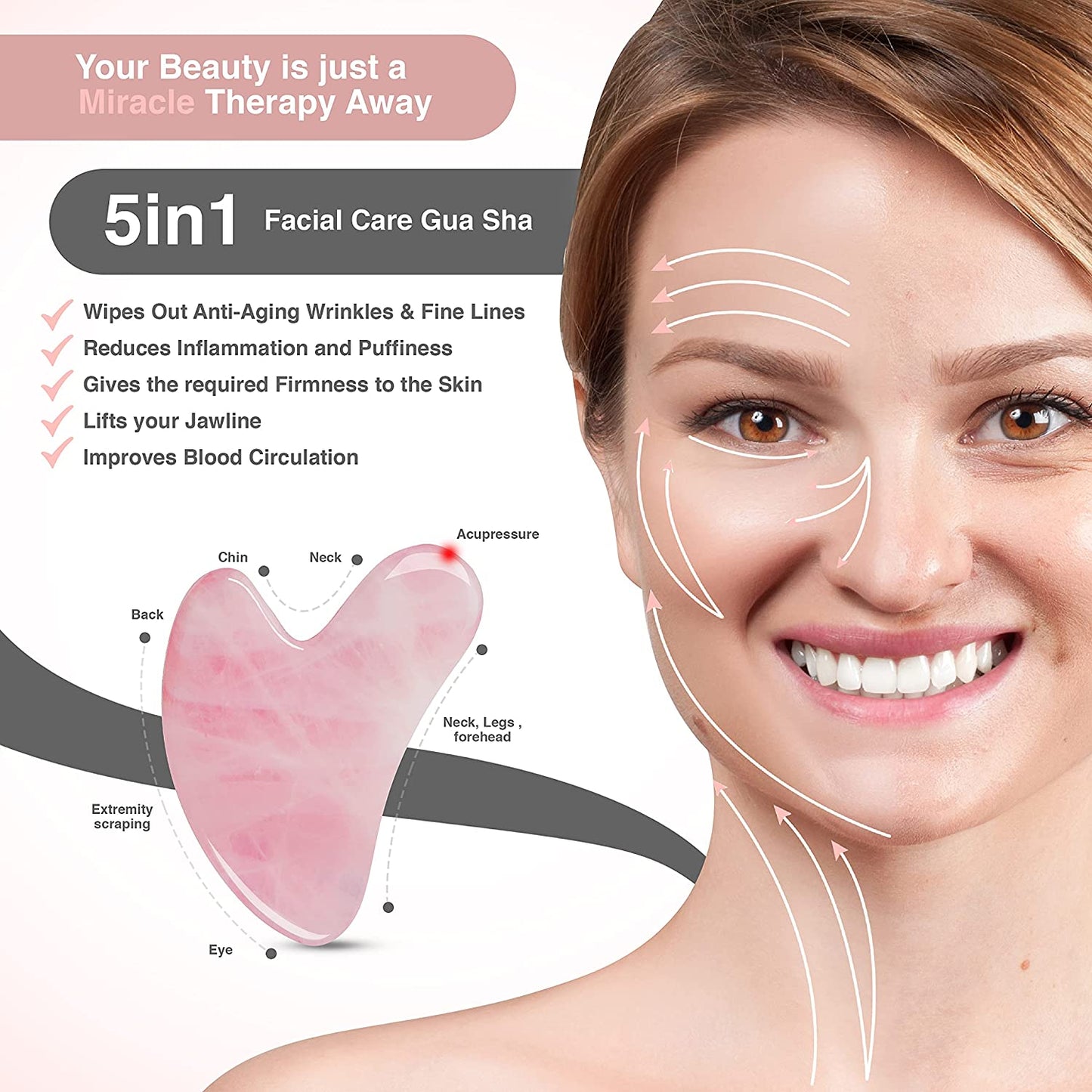Guasha Tool for Face - Rose Quartz Gua Sha Facial Tools for Face & Body SPA - Heart Shape Gua Sha Massage Scrapper Tool, Real Natural Gua Sha Jade Stone for Treatment to Relieve Muscles Tension Health & Beauty > Personal Care > Cosmetics > Cosmetic Tools > Skin Care Tools RFAQK   