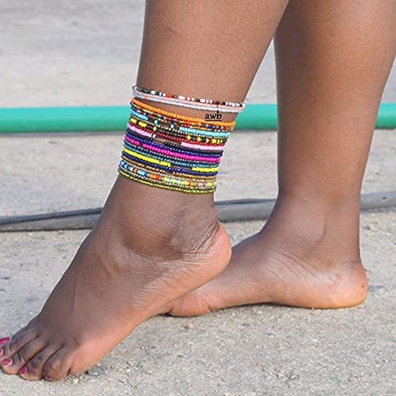 Women Boho Beads Anklets Colorful Stretch Rainbow Ankle Bracelets Beaded Bracelet Elastic Foot and Hand Chain Jewelry (7PCS) Apparel & Accessories > Jewelry > Anklets VFlowee   
