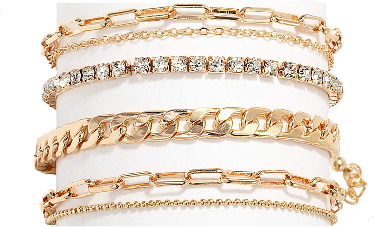 Nanafast 4-6PCS Ankle Bracelets Set for Women Gold Boho Beach Anklet Chain Adjustable Foot Jewelry for Girls Extremely Simple Style Apparel & Accessories > Jewelry > Anklets Nanafast 4PCS  