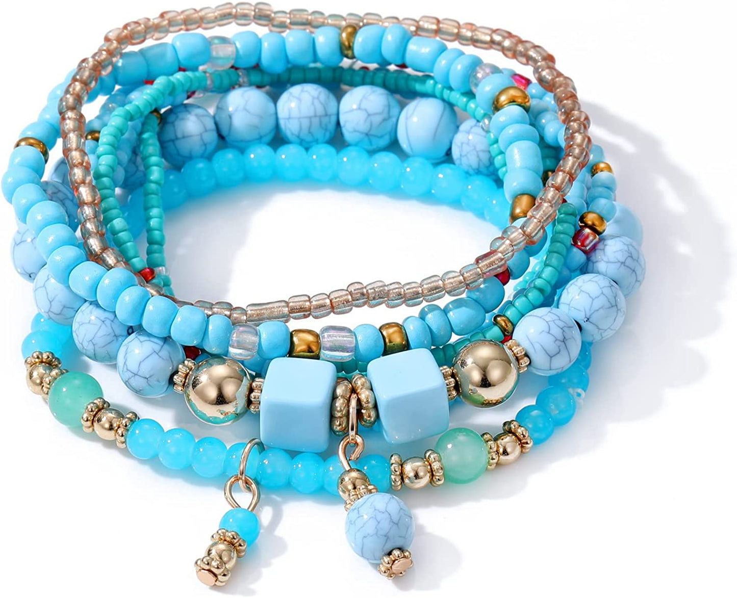 Mengpa Stackable Beaded Bracelets for Women Girls Bohemian Layering Strand Statement Jewelry Apparel & Accessories > Jewelry > Bracelets MengPa Z-Blue  