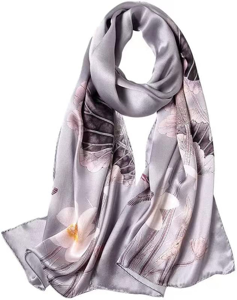 Women'S Mulberry Silk Scarf Floral Print Satin Long Scarf Wrap Shawl Apparel & Accessories > Clothing Accessories > Scarves & Shawls Smi&Love Hynh02  