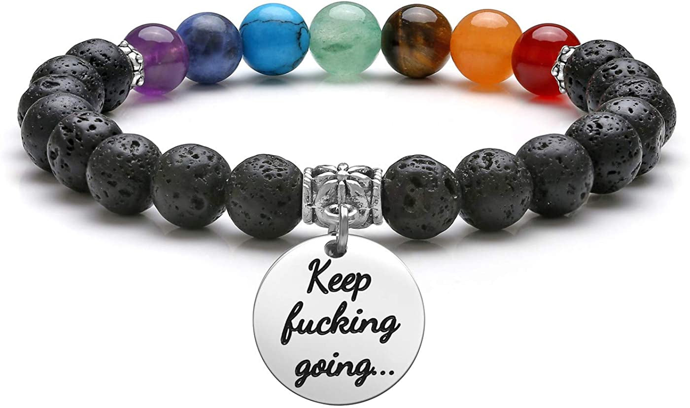 Top Plaza 7 Chakra Stone Bead Bracelets Yoga Reiki Healing Crystals Gemstone Beaded Bracelet Friendship Inspirational Message Charm Bracelet for Women Men Apparel & Accessories > Jewelry > Bracelets Top Plaza Lava Rock Stone  