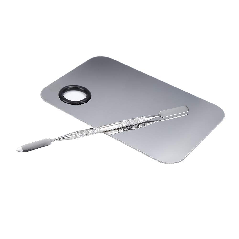 Stainless Steel Cosmetic Makeup Palette, Professional Cosmetic Mixing Makeup Palette Spatula Makeup Artist Tool, Beauty Salon Color Cream Mixing Palette with a Spatula Makeup Nail Art Palette Health & Beauty > Personal Care > Cosmetics > Cosmetic Tools > Makeup Tools AKIRO   