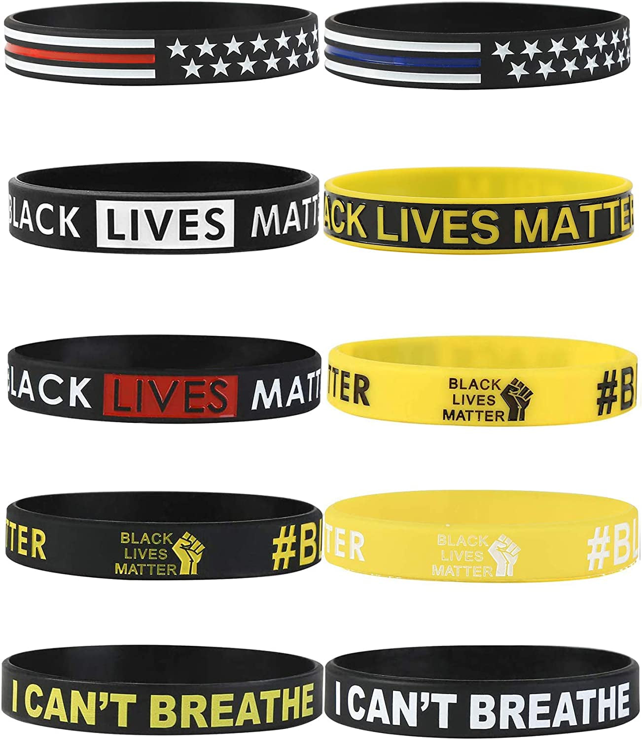Black Lives Matter Bracelet Silicone Wristband Bracelets Black Rubber Bangle Bracelet 10 Pcs Apparel & Accessories > Jewelry > Bracelets Cooluckday colorful+flag  