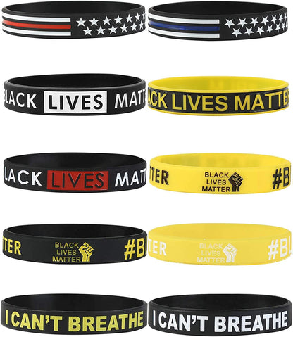 Black Lives Matter Bracelet Silicone Wristband Bracelets Black Rubber Bangle Bracelet 10 Pcs Apparel & Accessories > Jewelry > Bracelets Cooluckday colorful+flag  