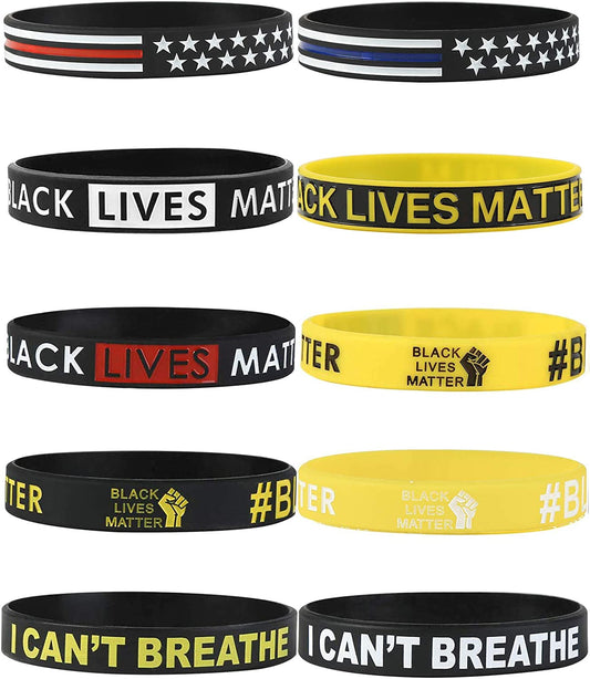 Black Lives Matter Bracelet Silicone Wristband Bracelets Black Rubber Bangle Bracelet 10 Pcs Apparel & Accessories > Jewelry > Bracelets Cooluckday colorful+flag  