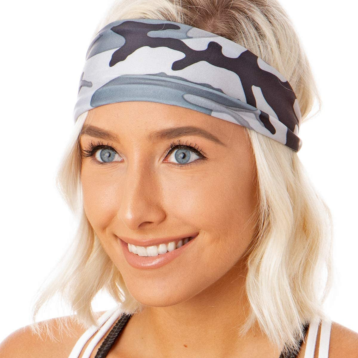 Hipsy Adjustable & Stretchy Printed Xflex Wide Headbands for Women Girls & Teens Apparel & Accessories > Clothing Accessories > Bandanas & Headties Hipsy Xflex Grey Camo 1pk  