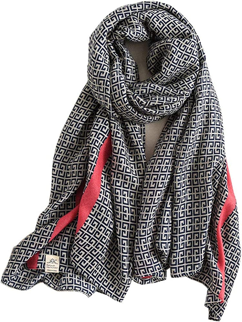 First Choose Cotton Linen Feeling Women Large Long Scarf Shawl Check Style Sunscreen Shawls Wraps Lightweight Pattern Apparel & Accessories > Clothing Accessories > Scarves & Shawls First Choose Grey-red Stripe  