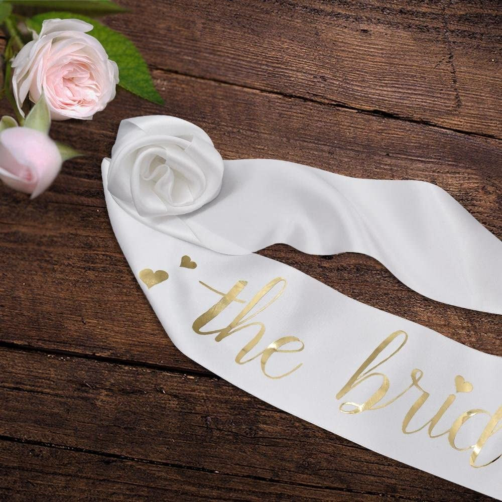 The Bride Sash - Bachelorette Party Sash Bride to Be Sash Bridal Shower Hen Party Wedding Decorations Party Favours Accessories (White with Gold Lettering) Apparel & Accessories > Clothing Accessories > Sashes YULIPS   