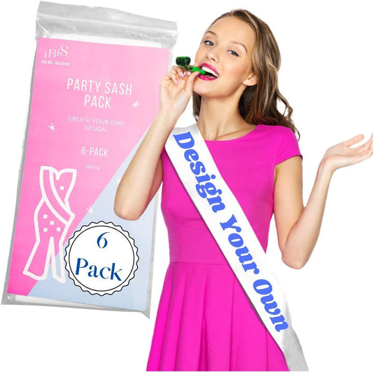 Blank White Satin Sash 6 Pack - Make Your Own Party, Pageant or Party Sash for Parades, Party, Pageants, Baby Showers, Bachelorette Parties (6 Pack Satin White Sashes) Apparel & Accessories > Clothing Accessories > Sashes Jade Ibis   