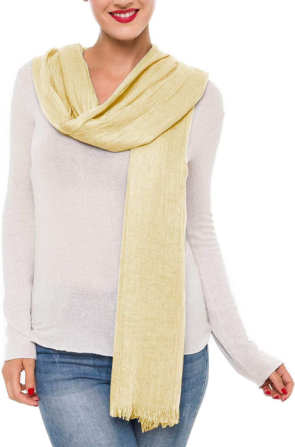Scarfs for Women Fashion Lightweight Solid Colors Wrap Shawl for Fall Winter Apparel & Accessories > Clothing Accessories > Scarves & Shawls MIMOSITO 2 Fringed Edges, Yellow  
