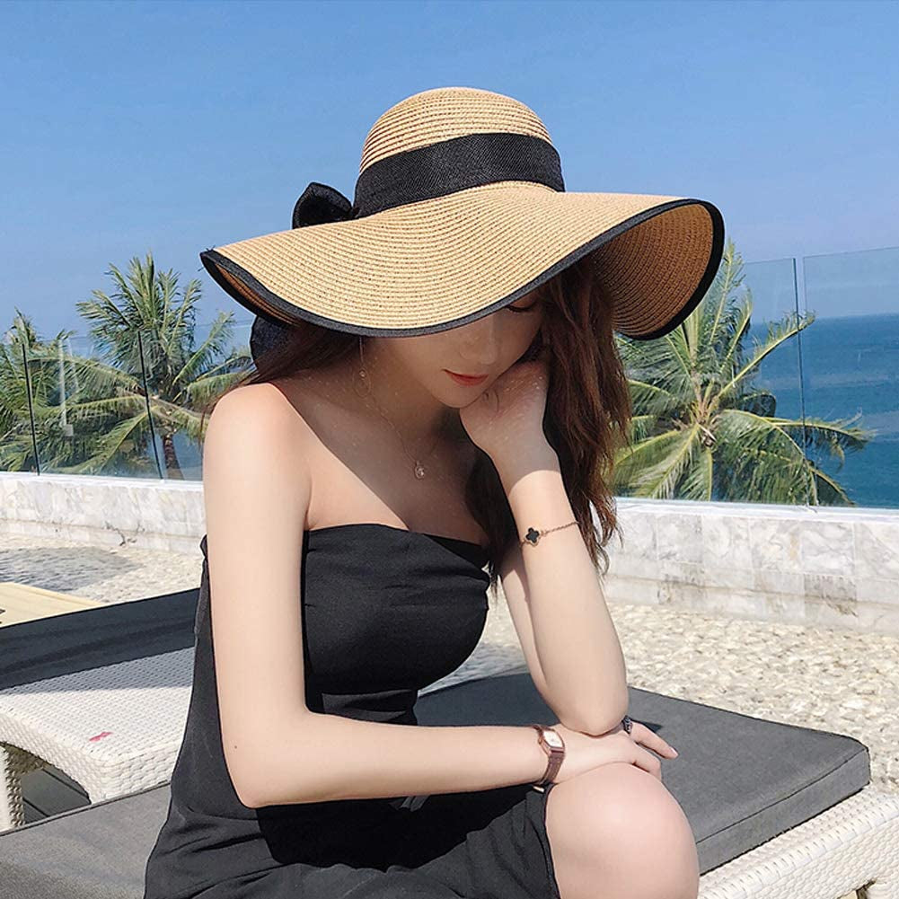 Women'S Folable Floppy Hat,Wide Brim Sun Protection Straw Hat, Summer UV Protection Beach Cap Apparel & Accessories > Clothing Accessories > Hats FSIGOM   